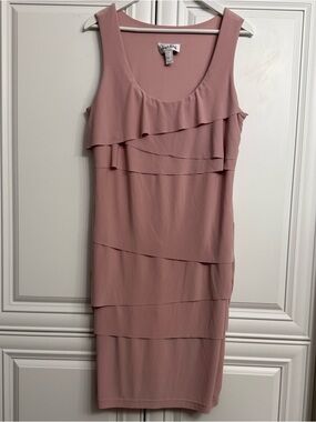 Joseph Ribkoff Size 12 Sleeveless Scoop Neck Cascading Layers Dress - Rose Pink